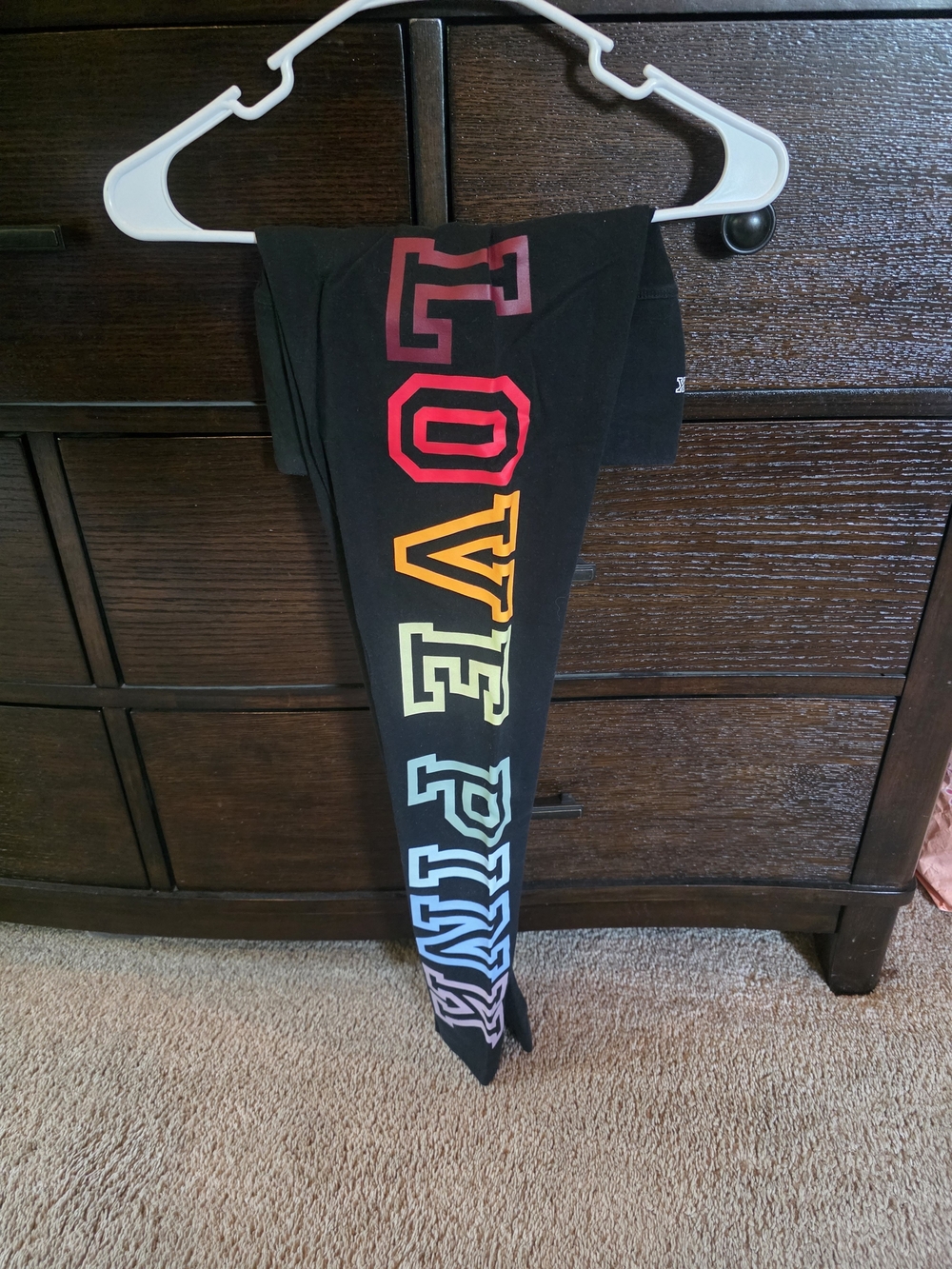 PINK Victoria's Secret Black Leggings with Rainbow 'LOVE PINK' Lettering